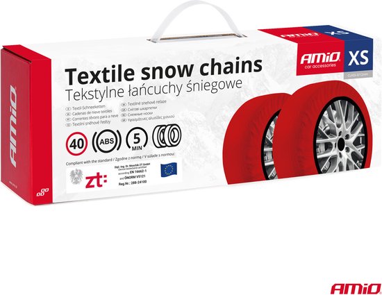 AMiO Textiele Sneeuwkettingen/Sneeuwsokken voor Autobanden XS - EN16662-1 / Önorm V5121 Rood (2 stuks)