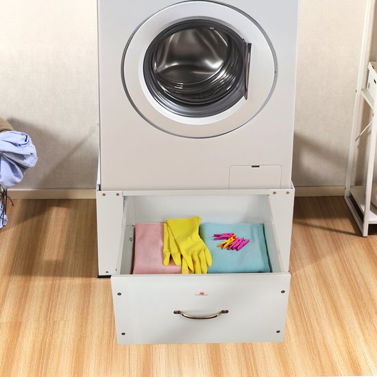 Maclean - Wasmachine Verhoger - Sokkel voor wasmachine/droger met lade - Wasdrogeronderstel - max. belasting 150kg, wit, MC-117 W