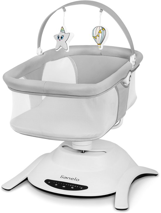 Lionelo Bella Set 2in1 – Wipstoel & Reiswieg – 360° Draaibare Zitting – Elektrische 6 Schommelstanden – 5 Snelheden – Rugleuning 3 Posities – Bewegingssensor – Nachtmodus – 12 Melodieën – Bamboe Kussen – Afstandsbediening – Wasbare Hoezen – Tot 9 kg