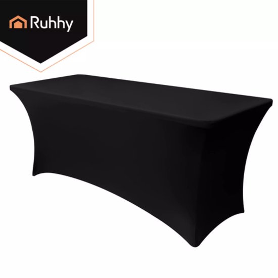 Ruhhy Elastische tafelhoes zwart 180 x 75 x 75 cm voor catering evenementen en beurzen