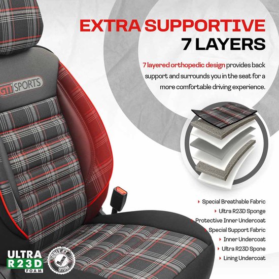 Otom Stoelhoezenset Sports 5 Mm Textiel Zwart/rood 11-delig