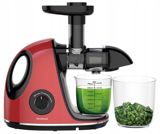Klausberg Slow Juicer KB-7865 met pulpreservoir – 150W | Stille Juicer voor Groente, Fruit & Kruiden – BPA-vrij – Kersenrood - 700ml