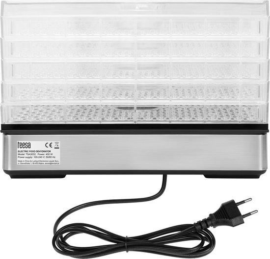 Teesa Voedsel Dehydrator 400W – 5 Transparante Droogrekken voor Paddenstoelen, Groenten & Fruit – Digitale Display met Thermostaat & Timer – Warme Lucht Circulatie – Efficiënte Voedsel Droger voor Thuis