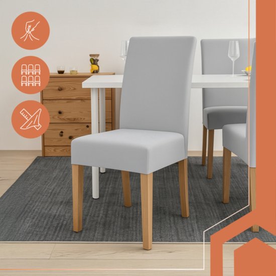Ruhhy Stoelhoezen – Lichtgrijs – Velours Stretch – Wasbaar – 6 stuks