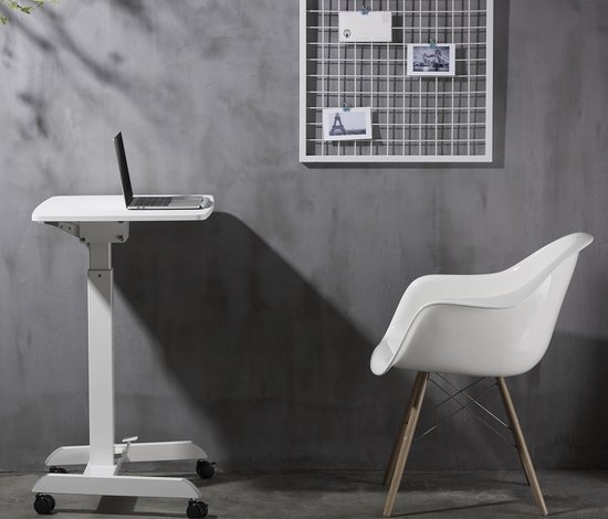 Maclean - Laptoptafel met wielen | Zit-sta bureau in hoogte verstelbaar tot maximaal 113cm 30 graden kantelbaar | Wit