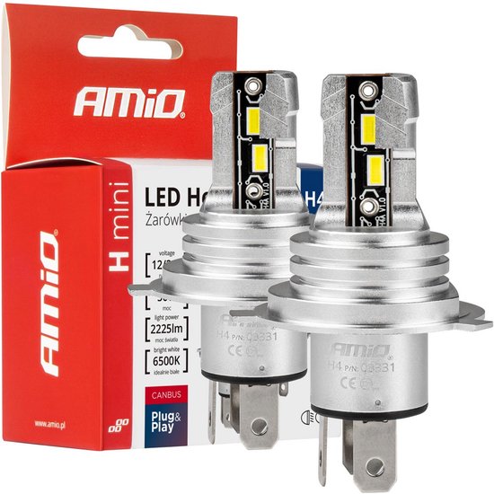 AMiO Dimlicht LED H4/H19 Mini 6500k Wit (set) 12v/24v [Witte koplampen - Witte Dimlichten]