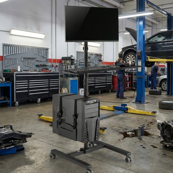Maclean MC-793 - Monitorstandaard op wielen - statief - PC houder - trolley voor de monitor - ideale stand-up werkplek!