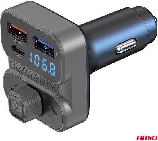 Car FM Transmitter – 2×USB-A en 1×USB-C – 12V/24V – Bluetooth – Handsfree Bellen en Snelladen