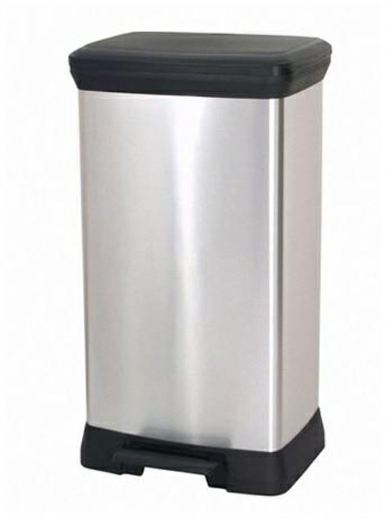 Curver Vuilnisbak met Pedaal - Plastic - 50 liter - Zwart / Zilver