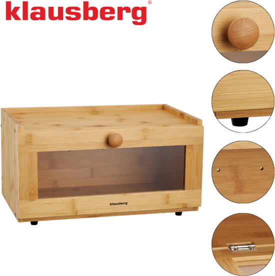 KLAUSBERG Bamboe Brooddoos Met Acryl Front - 35,5x24x18 cm - Natuurlijke Broodopslag - KB-7923 - Broodtrommel - Brood vershouddoos