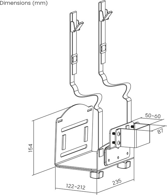 Maclean - PC-houder, bereik 122-212mm, max. belasting 10kg, zwart, MC-116 B