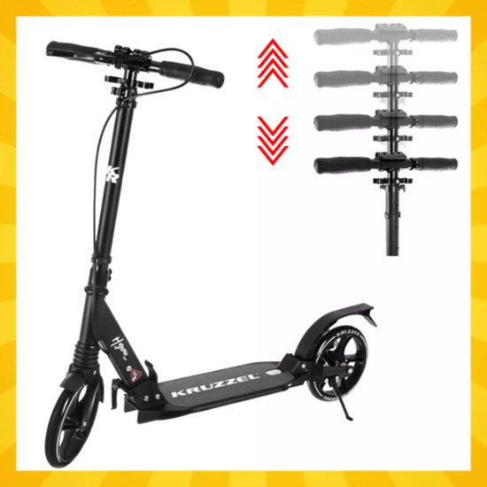 Kruzzel Opvouwbare step zwart wit met 20 cm wielen, verstelbaar stuur 84 tot 103 cm en maximaal 100 kg belastbaar