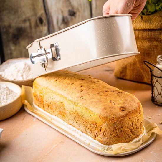 Kinghoff 1976 - Bakvorm met losse bodem 34,5x15,5x8 cm - Broodvorm voor Hartige taarten, Cheesecake en Paté - Antiaanbaklaag - Ovenbestendig tot 220°C - Bakvorm - Ovenvorm - Cakevorm - Taartvorm -