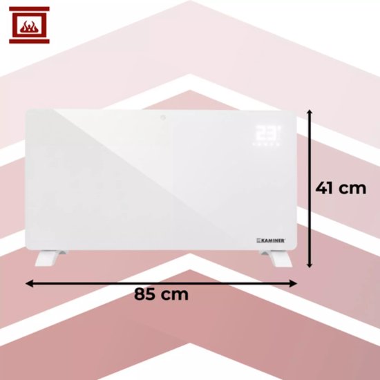 Kaminer Zelva Elektrische Glazen Verwarming – Wit – 2500W – WiFi & Afstandsbediening – Slimme Glazen Radiator