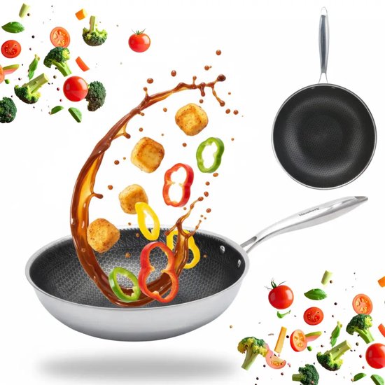 Klausberg 9024 - Wokpan, antiaanbaklaag met honingraatstructuur - 28 cm - 3-laags - 304 roestvrij staal - PFOA-vrij