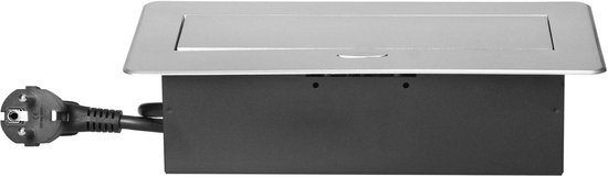 Pop up Stekkerdoos met 2 stopcontacten en USB-A & C - Inbouw Verdeelstekker met RVS afwerking - Stekkerblok met 1.5 meter kabel - Verdeeldoos voor max. 3680 Watt - Zilver