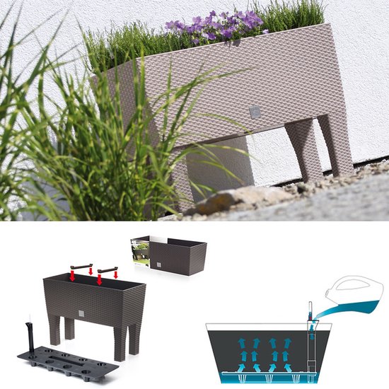 Prosperplast Bloembak/plantenbak op poten Rato - met irrigatiesysteem - antraciet - 60 x 25 x 46 cm