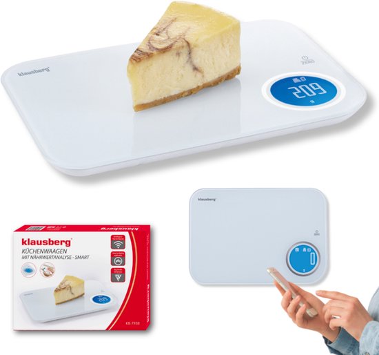 Klausberg KB-7938 Slimme Keukenweegschaal – Bluetooth, App Analyse, 5kg – Tempered Glass – Calorie & Macro Meter