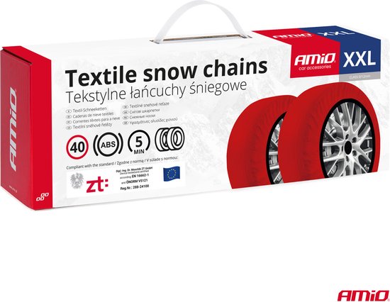 AMiO Textiele Sneeuwkettingen/Sneeuwsokken voor Autobanden XXL - EN16662-1 / Önorm V5121 Rood (2 stuks)