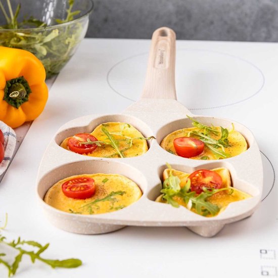 Klausberg 7809 - pan met 4 verschillende vakken voor Eieren - burgers - pannenkoeken - Beige - Anti-aanbakpan