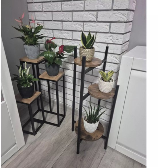 Ruhhy plantenstandaard 80 cm – metalen bloemenstandaard – 3 niveaus in loftstijl
