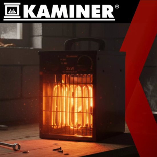 Kaminer elektrische kachel 3000W – ventilatorkachel met thermostaat, IPX4 en koelstand voor binnengebruik