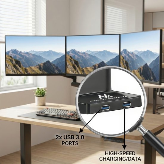 Maclean MC-811 - Monitorbeugel voor 3 LCD LED-monitoren met 2x USB 3.0 - 17-27 "3x7kg vesa 75x75 en 100x100