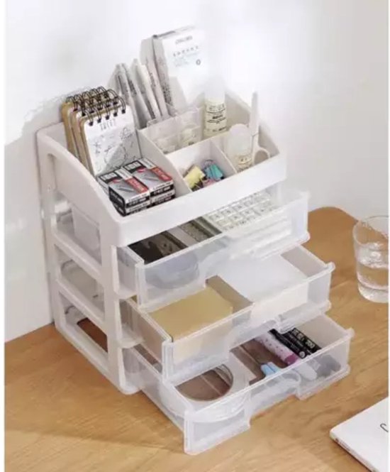 Soulima Make-up organizer - kunststof - transparant - 27 x 23 x 17 cm - incl 3 lades