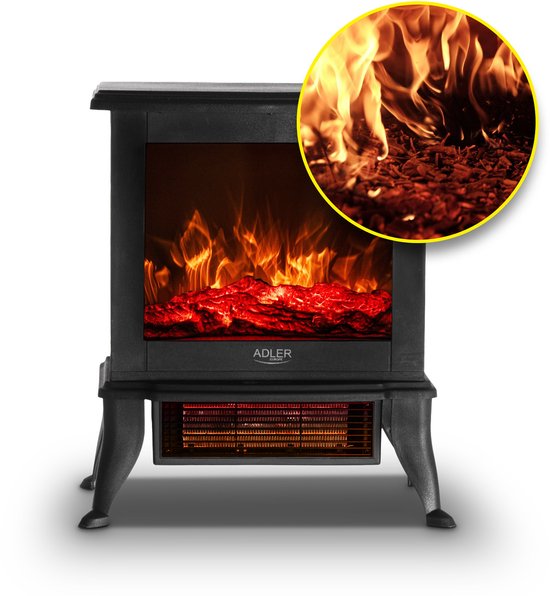 Adler AD 7754 - Elektrische Haard - 2 Verwarmingsniveaus: 1000W - 1800W - 3D Vlameffect - Thermostaat