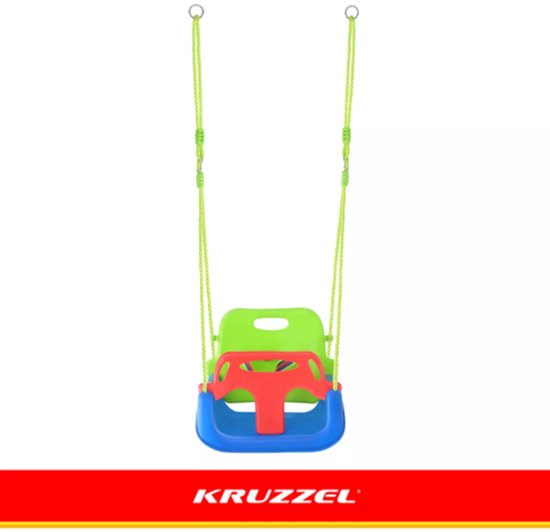 Kruzzel 3-in-1 kinderswing blauw groen rood met veiligheidszitje 43 x 38 x 37,5 cm en verstelbare touwen 120 tot 150 cm
