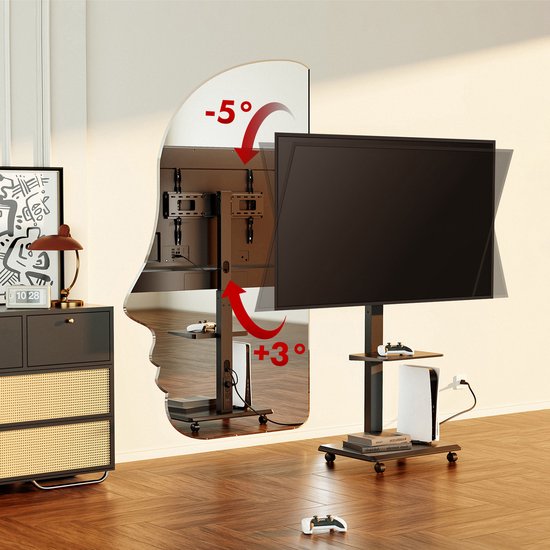 ErgoOffice - TV-standaard - trolley - max. belasting 50kg / 5kg plank - max. VESA 600x400 - ingebouwde contactdoos - zwart, ER-304 B