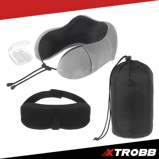 Xtrobb Reiskussen nek van traagschuim met ademende hoes, slaapmasker en oordoppen set
