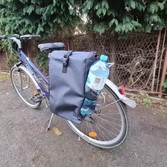 Trizand Multifunctionele Enkele Fietstas met Roltop 15-20 Liter - Shopper Schoudertas met Draagband - Zwart