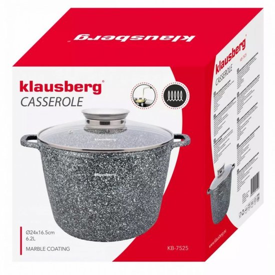 Klausberg 7525 - Kookpan met deksel - marmer grijs - 24 cm - 6.2 liter