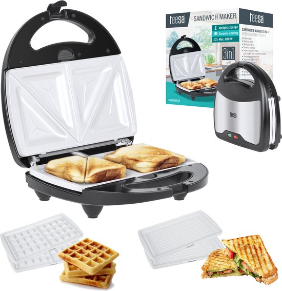 Teesa TSA3221 - Multifunctionele tosti grillplaat, 3-in-1, roestvrijstaal