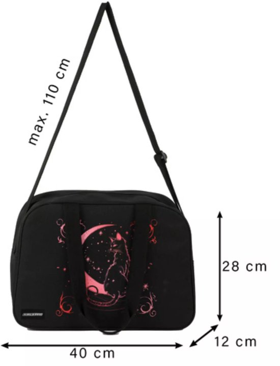 Kruzzel schooltas 13L zwart met roze kattenprint – verstelbare band en sleutelhanger