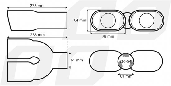 AMiO Dubbele Uitlaat Chrome Recht 42-62mm Kopstuk / Eindstuk Vierkant [Uitlaat Sierstuk - Uitlaat Tuning - Uitlaat Koppelstuk]