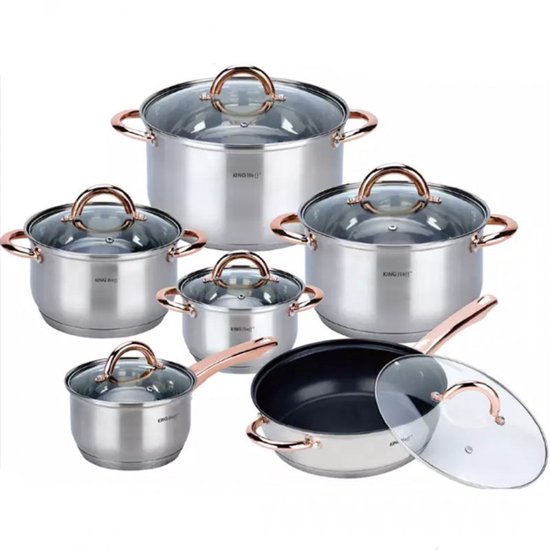 Kinghoff 1765 - 12 delige pannenset - kookpannen - 16-16-18-20-24-24 cm - met deksel