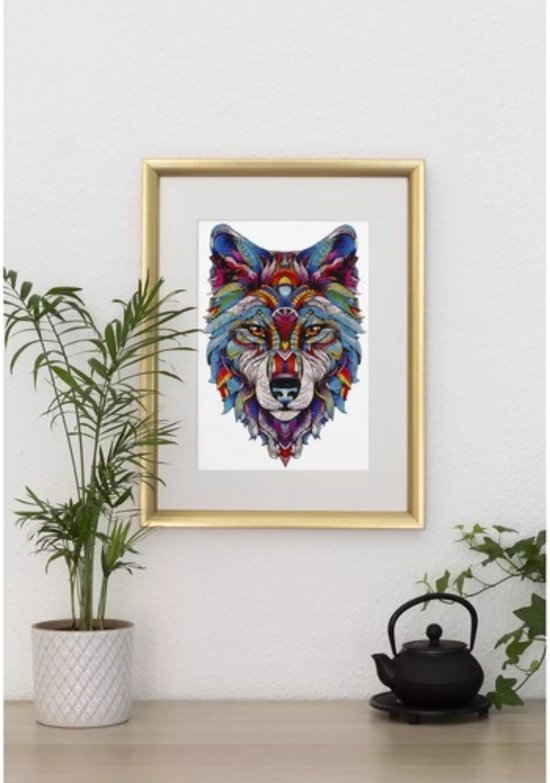 Kruzzel Houten Wolf Puzzel – 170 Stukken – Kleurrijke en Unieke Decoratieve Puzzel