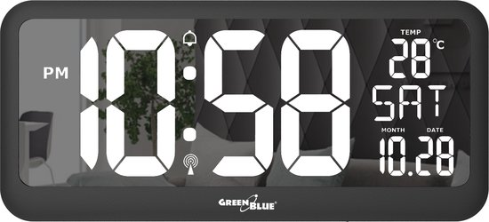 GreenBlue - Digitale klok met temperatuursensor LED display - 37x17cm