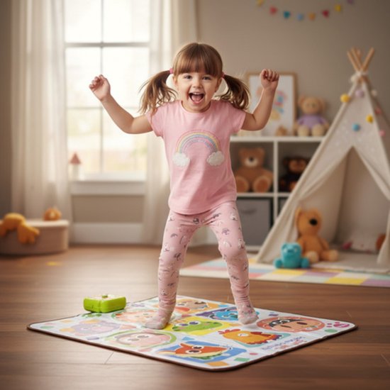 Kruzzel Interactieve dansmat 82 x 65 cm met muziek en dieren – educatieve speelmat voor peuters en kleuters