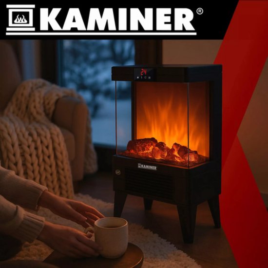 Kaminer Embego elektrische kachel 2000W met realistisch vlameffect en afstandsbediening
