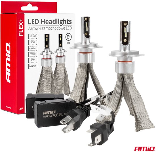 AMiO LED Koplampen FLEX+ Serie H4/H19 canbus 6000K 12-24V Dimlichten Wit