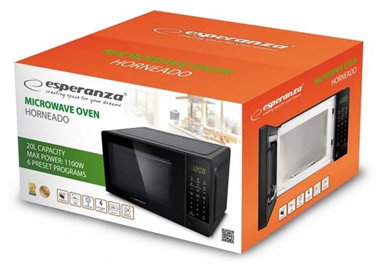Esperanza EKO009 magnetron Zwart Solo-magnetron Aanrecht 20 l 700 W
