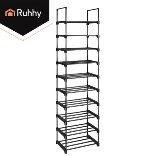 Ruhhy Schoenenrek 10 niveaus 45 x 30 x 174 cm zwart, tot 20 paar schoenen met extra slippersschap