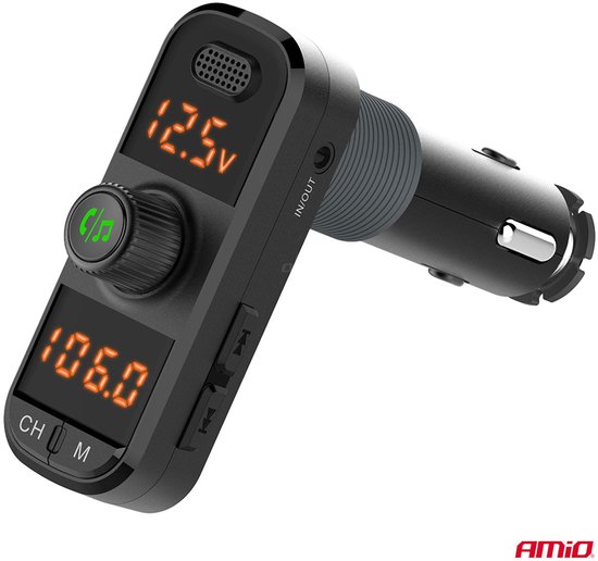 Car FM Transmitter 2×USB-A 1×USB-C microSD 12V 24V – Bluetooth, Hands-Free Bellen en L-vormige Behuizing