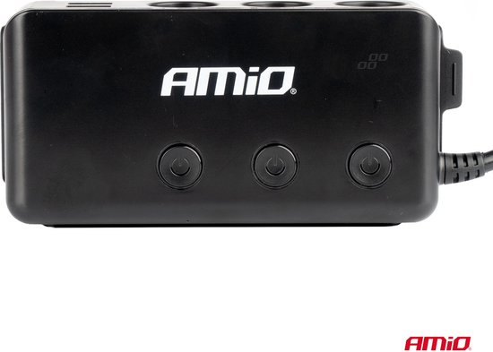 AMiO 3 Dubbele Sigarettenaansteker Plug Splitter met (3x USB-A & 1x USB-C) 12V/24V en Voltmeter Zwart