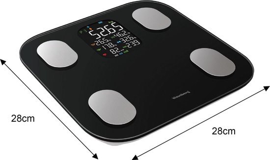 Klausberg 7854 - Slimme Bluetooth Personenweegschaal met Lichaamsanalyse – Gewicht, BMI, Vetpercentage, Spiermassa, Kleurendisplay - Zwart