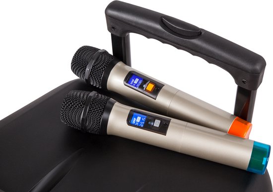 Krüger & Matz KM1715 professionele mobiele luidspreker party speaker box (met 2 UHF draadloze microf