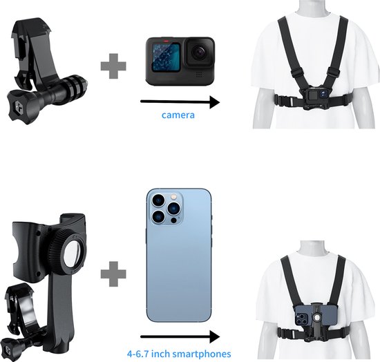 Maclean Sport Borstband voor Mobiele Telefoon/ GoPro en andere camera's / Houder - universeel - draaibare bevestiging, MC-294